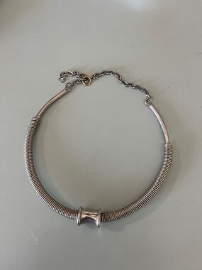 Silver-Tone Coil Choker Necklace with Central Bead
